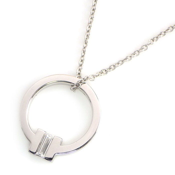 Tiffany T Square Baguette Necklace White Gold Diamond 3599$